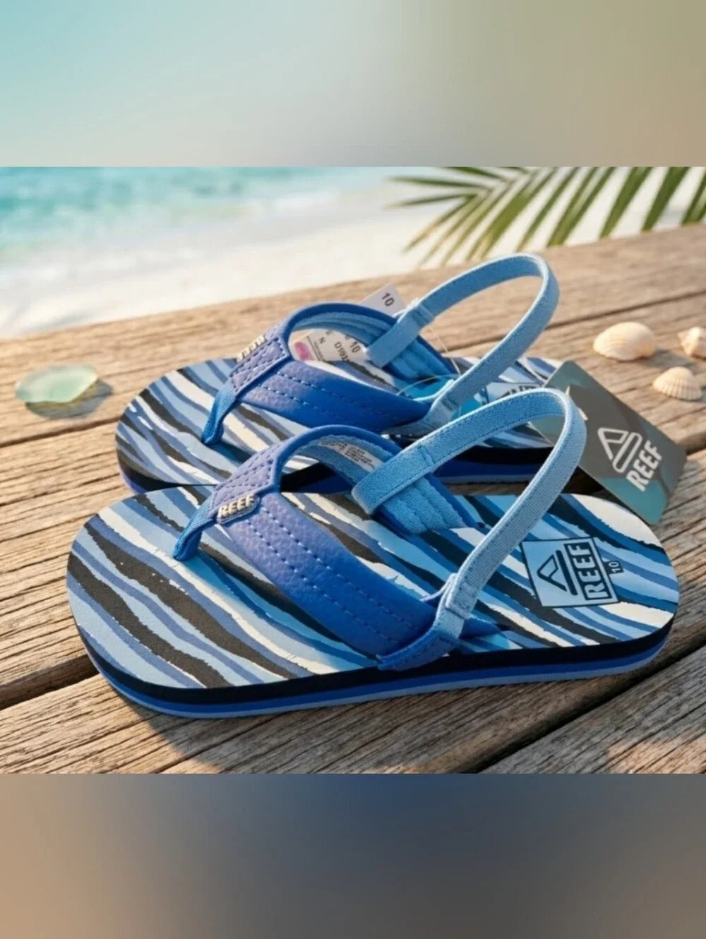 NEW! Reef Kids Blue Stripe Flip-Flop Sandals Sz 10 NWT